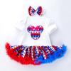 Ropa de Verano Infantil Transfronteriza Nuevo Vestido Harper con Estampado de Estrellas de Manga Corta para Niñas del Día de la Independencia Estadounidense Conjunto de Dos Piezas