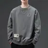 Camiseta de manga larga, talla grande, moderna y versátil, sudadera de otoño e invierno para hombre, holgada y gruesa, sin capucha, cuello redondo, camiseta básica
