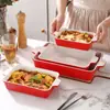 Tigela para Assar Queijo Arroz Assado Assadeira Doméstica Cerâmica Grande Assadeira com Duas Alças Retangular Micro-ondas Forno Grelha Prato para Carne e Peixe