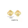 Pendientes de trébol de cuatro hojas con incrustaciones de diamantes para mujer, pendientes vintage de circonita, pendientes de circonita versátiles de lujo ligero con patrón radiante de textura francesa para el día a día