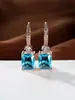 Brincos Pendentes Quadrados de Diamante Levemente Luxuosos Mais Vendidos Transfronteiriços, Brincos com Gancho de Orelha com Zircônia Microincrustada Atacado