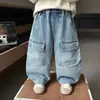 2035 Jeans de Mezclilla de Trabajo para Niños Primavera y Otoño 2026 Nuevo Estilo Pantalones Largos Casuales Elegantes para Niños Pantalones Rectos para Bebés Niños