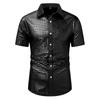 Camisa de Manga Corta para Hombre Nueva de Exportación Transfronteriza 2025 Marca de Moda Europea y Americana a Cuadros Brillante Solapa Camisa Casual