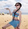 Bikini de Traje de Baño Retro con Tirantes Halter de Bloques de Color Nuevo 2025 para Mujer de Tres Puntos Sexy para Vacaciones en Aguas Termales y Playa
