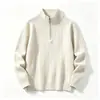 Suéter de Punto para Hombre Otoño e Invierno Cuello Alto Media Cremallera Canalé Vertical Color Sólido Talla Grande Holgado Cálido Capa Base Casual