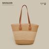 Bolsa de tecido de palha de um ombro Bolsa feminina elegante Sacola tecida de grande capacidade À beira-mar Bolsa de praia francesa portátil