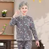 Novo Conjunto de Moda Outono e Inverno da Mamãe Cardigã de Lã com Estampa Floral para Mulheres de Meia-Idade e Idosas Roupa de Vovó Roupas de Outono e Calças
