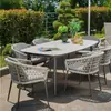 Mesas y sillas de exterior para patio, balcón, jardín, mesas y sillas de ocio para hoteles y casas de huéspedes, juego de tres piezas impermeable de ratán tejido con cuerda para terraza