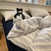 Set de Cuatro Piezas Básico para Madre y Bebé Estilo Liso Algodón Puro Auténtico Sábana Rayada para Dormir Desnudo Funda Nórdica Set de Tres de Cuatro Piezas para Dormitorio de Estudiante