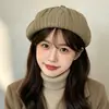 Boina para Mulheres, Novo Estilo, Cor Sólida, Versão Coreana, Versátil, Retrô, Emagrecimento Facial, Estilo Britânico, Chapéu de Artista do Ins, Chapéu Abóbora