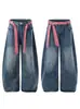 Jeans Retro Americanos con Cordones, Unisex, Relajados, Sueltos, de Pierna Ancha, Pantalones Largos de Verano Estilo Callejero para Hombre y Mujer