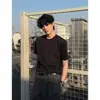 Camiseta Masculina de Manga Curta Estilo High Street Americano 2026 Verão Nova Pesada com Visual Cool e Sofisticado, Top de Manga Meia-Manga com Gola Pequena