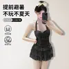 Traje de baño de una pieza para mujer, estilo Ins coreano retro clásico, con estampado de olas, estilo falda de pastel, corte ajustado, favorecedor