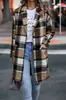 Ropa de Mujer Transfronteriza 2024 Comercio Exterior Amazon Otoño e Invierno Nuevo Abrigo de Lana a Cuadros con Solapa y Bolsillos para Mujer