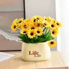 Decoración de Flores Artificiales Arreglo de Flores de Girasol Pequeño Macetero Plástico Ramo Decoración de Sala de Estar Mesa de Comedor Decoración de Planta Verde