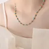 Colar com pingente de gota de óleo colorido contrastante estilo francês, pulseira para clavícula, joias de aço titânio para meninas, conjunto de joias