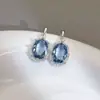 Pendientes de Tachuela Redondos Geométricos de Circonita Cúbica Azul Francés Pendientes Largos de Alta Gama Modernos Elegantes Nobles Versátiles