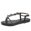 Sandalias Planas con Tira y Lazo de Pedrería, Nueva Moda de Verano, Zapatos Romanos Sencillos y Elegantes para Playa al Aire Libre J2018-2