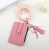 Pulsera de cuentas de silicona con forma de cruz, superventas transfronteriza europea y americana, tarjetero, estuche para tarjetas, llavero de borla de muñeca de color macarrón con cuentas