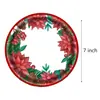 Acebo Navideño Flor Roja Fiesta Navideña Plato de Papel Desechable Vaso de Papel Servilleta Flor de Pascua Vajilla para Fiesta Navideña