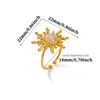 Anillo abierto vintage de piedra de sol y luna transfronterizo, popular en estilo europeo y americano, joyería de acero inoxidable con girasol, elegante y de lujo ligero