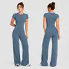 Conjunto de Ropa de Yoga Cepillada Transfronteriza, Manga Corta, Cintura Alta, Ajustado, Versátil Ropa de Fitness, Conjunto Deportivo para Correr para Mujeres