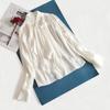 Oferta especial: Camisa de Seda Pesada Ol Cuadrada con Cinta para Mujer, Blusa Oversize Blanca Marfil con Mangas de Linterna
