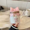 Linda Bolsa Infantil con Moño de Dibujos Animados, Mini Bolso Cubo para Niñas Estilo Chanel con Perlas, Bolso Cruzado Mini de Moda