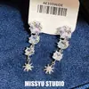 Pendientes de botón con borla redonda de circonita y aguja plateada estelar luminosa, pendientes de estilo francés de lujo ligero, accesorios para orejas de nicho de alta gama para mujer