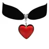 Comercio Exterior Transfronterizo Estilo Gótico Colgante Grande de Vidrio Rojo en Forma de Corazón Collar de Terciopelo Negro Venta Directa de Fábrica