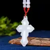 Atacado do Fabricante Pingente de Cruz de Jade Branco Afegão Pingente de Jade Branco Natural Pingente de Cruz Renda de Jade Pingente de Cruz Atacado