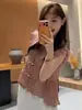 Camisa feminina sem mangas com estampa doce estilo chinês, novo modelo de verão com mangas bufantes, elegante e ideal para mulheres petites, top rosa versátil e moderno