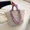 Bolso de Algodón Acolchado a Cuadros de Gran Capacidad a la Moda para Mujer, Bolso de Hombro con Relleno de Plumón Nuevo Estilo Invierno 2026, Bolso Tote con Bloques de Color