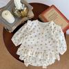 Roupas Infantis Coreanas Ins 2026 Primavera e Outono Conjunto de Algodão Cereja para Bebê Top Camisa de Bebê + Calça Pão Conjunto de Duas Peças