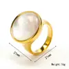 Anel de titânio e aço banhado a ouro 18K com incrustação de madrepérola branca, estilo ins europeu e americano, nicho, anel simples de luxo leve para mulheres, não desbota