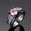 Anillo Redondo de Diamante Negro Dorado Rojo Rosa Rosa Aobao Estilo Ins de Amazon Europeo y Americano Anillo Versátil para Mujer