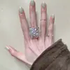 Anillo de declaración plateado con cuentas de imitación de cristal blanco tipo fuegos artificiales para mujer, anillo de banda ancha lisa apilable para el dedo índice, accesorio exquisito