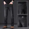 Jeans Italianos de Otoño Negro-Gris para Hombre, Pantalones de Hombre Rectos Holgados Elásticos, Pantalones Largos de Negocios Casual de Alta Gama