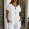 2026 Transfronterizo Europeo y Americano Tiktok Amazon Nuevo Color Sólido Estilo Perezoso Algodón y Lino Manga Corta Top Camiseta para Mujer