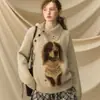 Suéter de Punto con Cuello de Solapa, Estilo Perezoso Suave y Ceroso, Diseño Coreano, Top Jersey con Patrón Jacquard de Perro Dominante para Otoño e Invierno