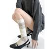 Calcetines de Punto Fino de Cachemira con Rayas Verticales para Otoño e Invierno, Calcetines Grises Holgados hasta la Pantorrilla, Calcetines Versátiles de Punto hasta la Mitad de la Pantorrilla con Copos de Nieve, Calcetines Blanco Leche