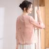 Vestido de Verano para Madre de Mediana Edad, Camiseta de Dos Piezas Falsas Bordada Estilo Chino, Top de Manga Media Estilo Occidental para Mujeres de Mediana Edad y Mayores