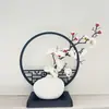 Nueva Pantalla Negra Estilo Chino con Flores de Ciruelo Simuladas, Mini Jarrón de Plástico para Decoración del Hogar, Planta en Maceta para Decoración de Entrada de Patio