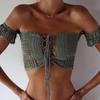 Nuevo Bikini Sexy Calado de Punto Transfronterizo Europeo y Americano Traje de Baño Dividido Traje de Baño de Playa de Verano de un Hombro para Mujer