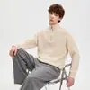 Nueva colección de otoño e invierno: Suéter con cremallera de estilo retro americano, casual y de corte relajado, suéter de punto de cuello alto, prenda exterior de color liso para hombre