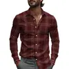 Camisa de Hombre a Cuadros y Rayas Primavera Un Botón Diseño de Solapa 2025 Ligera Corte Holgado Moda