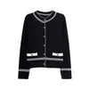 Chic Francés Otoño Nueva Llegada Cuello Alto Bloque de Color Versátil Cárdigan de Punto Prenda Exterior Superior Suéter Elegante de Tacto de Alta Calidad
