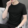 Camiseta Verão Manga Curta Bolinhas Slim Fit Gola Redonda Cor Sólida Versátil Camiseta Masculina Base Preta Apertada Branco Preto