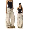 Pantalones cargo casuales retro americanos transfronterizos desgastados con múltiples bolsillos para hombres y mujeres, de verano, holgados, rectos, versátiles, de pierna ancha