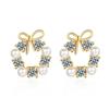 Coreano moda arco brincos brincos de nicho feminino design diamante círculo brincos design simples brincos de pérola